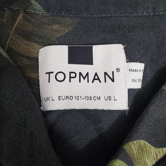 Topman | Palm Print Short Sleeve Soft Button Front Shirt - Picture 4 of 13